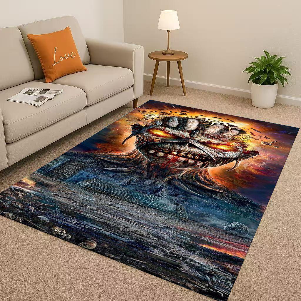 3D I Iron M Maidens Music Sign Living Room Non Slip Area Rug Soft Carpet for Bedroom Playroom Sofa,Easy Clean Home Decor Doormat