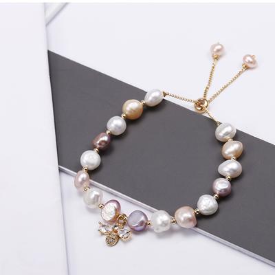 Hochwertiges Süßes Honigbienen Glänzender Kristall Gemischte Farben Natürliche Süßwasserperle 14K Gold Filled Damen Armband mit Charms