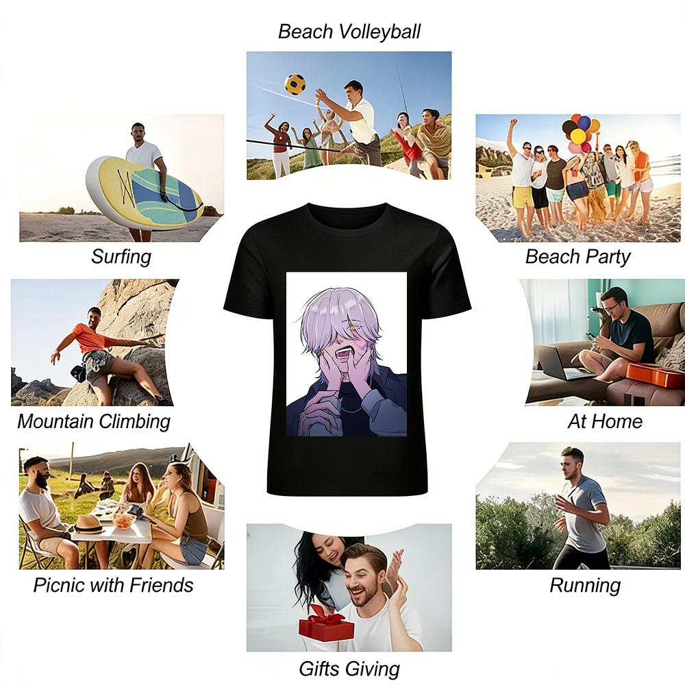 Dark Sick Style Pinch-faced Silver-haired Boy Print Top Niche Anime Style Casual T-shirt Pure cotton T-shirt