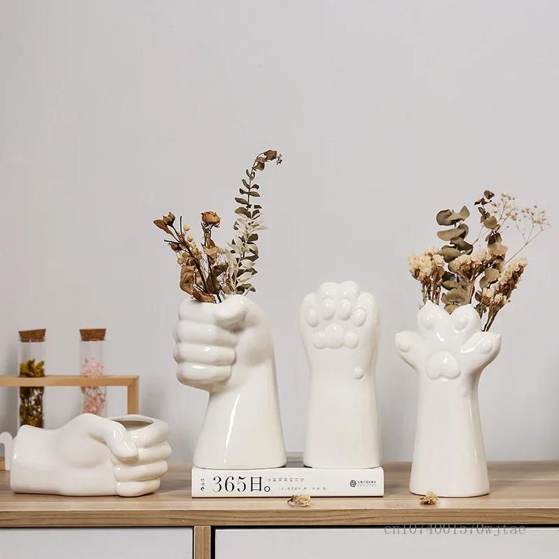 Europäische Kreative Handförmige Keramikvase, Katzenkrallen, Wohnzimmer, Schlafzimmer, Büro, Esszimmer, Schreibtisch-Kunstdekorationen, 1 Stück