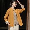 Women Vintage Shirts Tops Stand Long Sleeve Solid Color Blouses Spring Button Loose Shirts