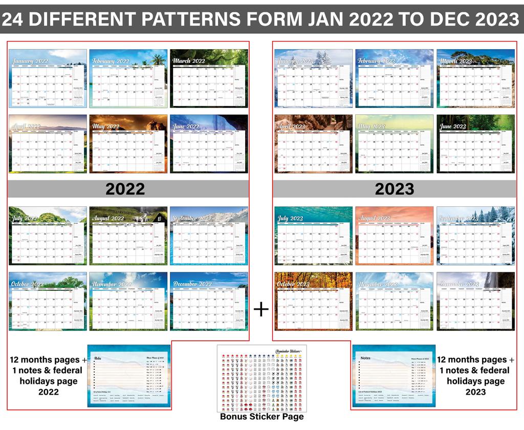 Inkdotpot 13"x11" Wall Calendar -Runs Until December 2023 Hanging Spiral Bound Monthly Calendar 2022-2023 for Home or Office