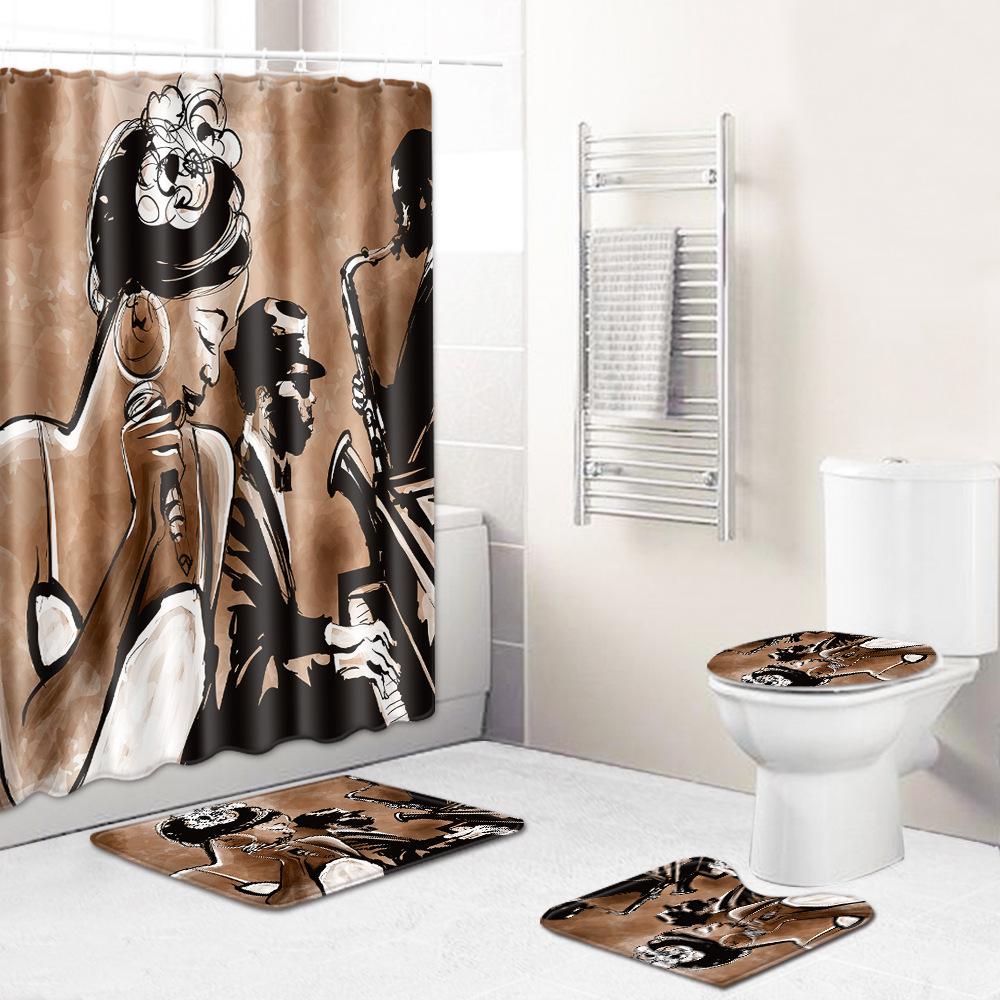 Shower Curtain Floor Mat Set African Woman E-Commerce Bathroom Carpet