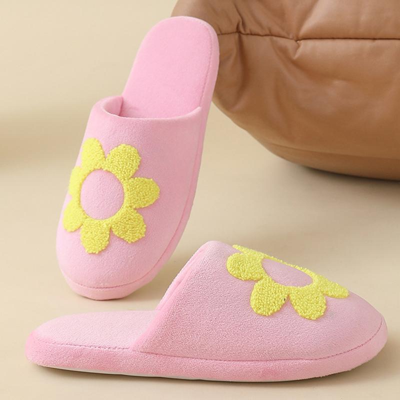 Fashion Flower Embroidery Home Cotton Slippers Women Comfortable Soft Sole House Slides Woman Non Slip Indoor Bedroom Slippers Female