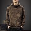 Men's Heavyweight Retro Hooded Sweatshirt: Autumn/Winter Thickened Style with Stamped Half-High Collar.
