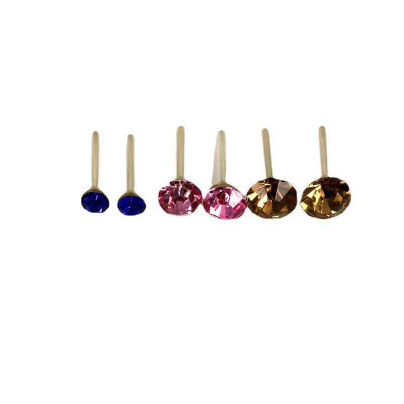 100 Pairs of Mixed Rhinestone Earrings: 4mm, 6mm, 7mm Plastic Studs In Various Colors and Sizes