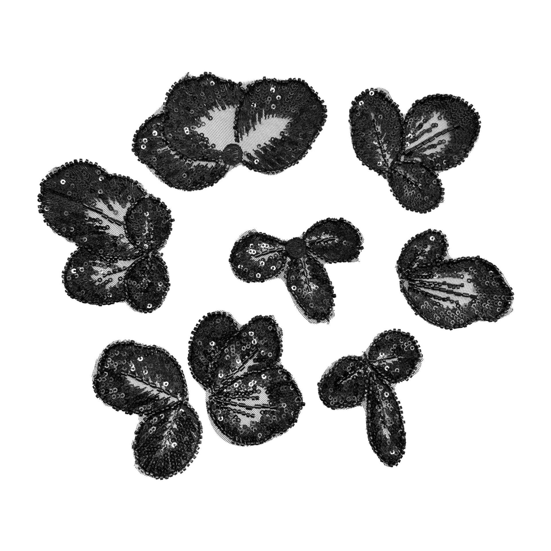 

Handmade Embroidery Butterfly Leaf Sequins Decorative Applique Clothes Shoes And Hats Sweater Clothing Patch Cloth Sticker Accessories H8062 black set