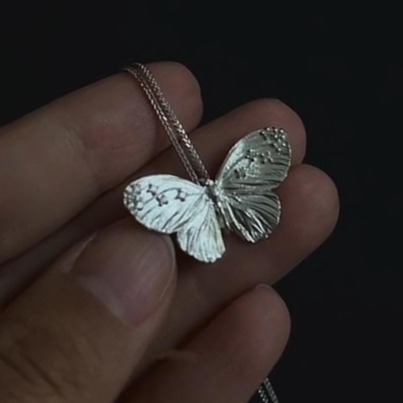 Unique Butterfly Pendant Necklace with Small Size Brushed Texture for Collarbone Chain Sturdy Copper Craft