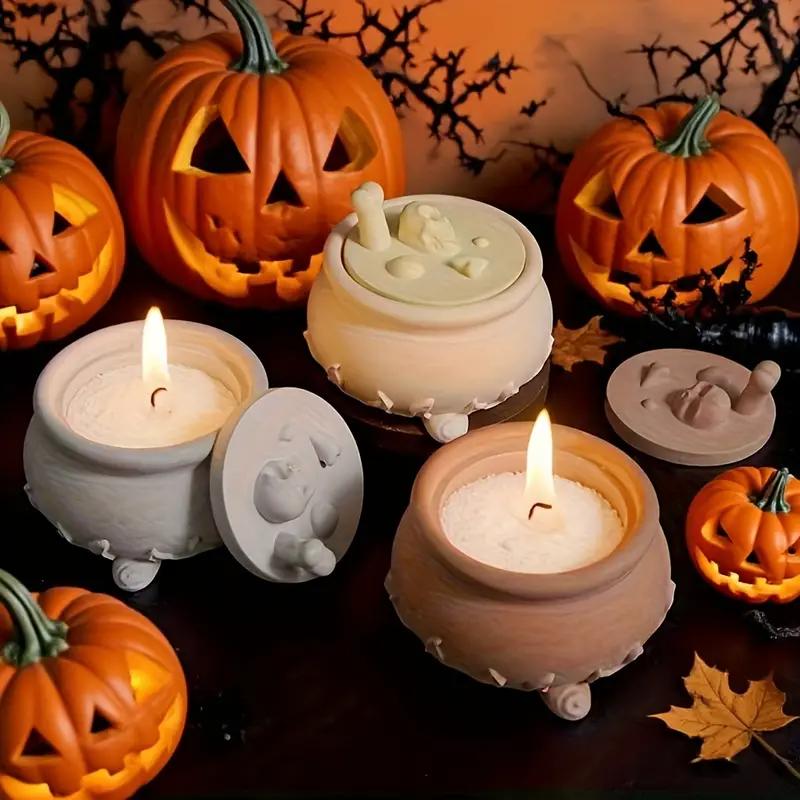 Halloween Skull Candle Jar Silicone Mold for DIY Handmade Jewelry Storage Box Home Decor Plaster Resin Craft Casting Ornament