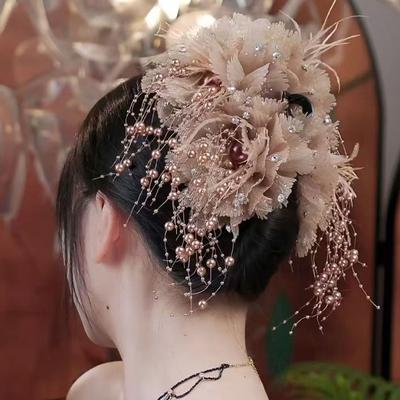 Elegant Mesh Flower Hair Claw For Women Elegant Pearl Tassel Shark Clip  Girl Hair Accessories