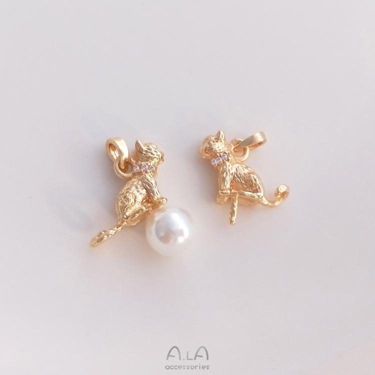 

14K Gold Filled Zirconia Inlaid Cat Pendant for DIY Jewelry