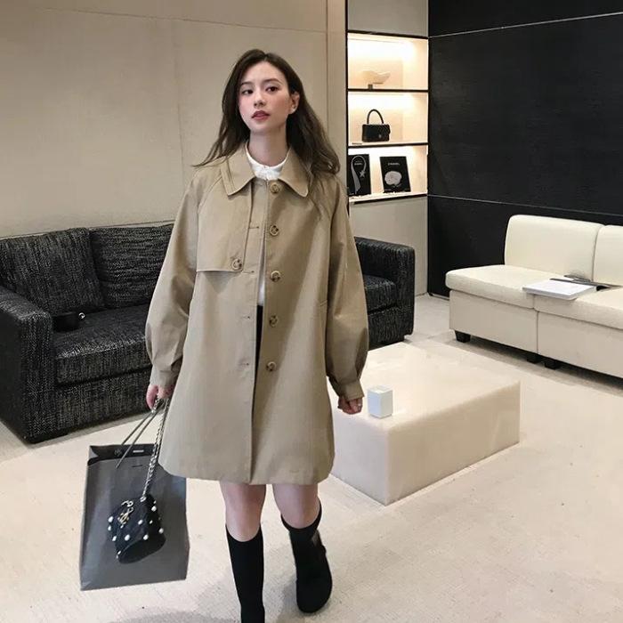 trench coat women s medium and long spring and autumn new Korean version khaki temperament coat women s small popular coat trend M