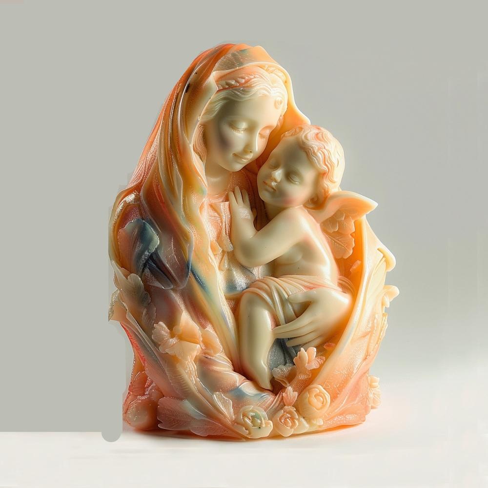 3D Jungfru Maria Gudinna Omfamnande Pojke Silikonform Morsdag Tacksägelsedag Gåva Hjärta Ängel Betong Cement Gipsformar