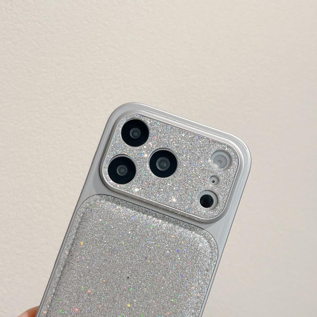Shining Glitter Leather Large Window Lens Protect Phone Case for For Iphone 17 16 1 14 Pro Max Shockproof Bumper Bling Cover