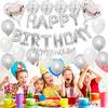 Glanvio Birthday Decoration Set Balloons Garland Confetti Crown Unisex Silver Stylish Celebration Party Anniversary
