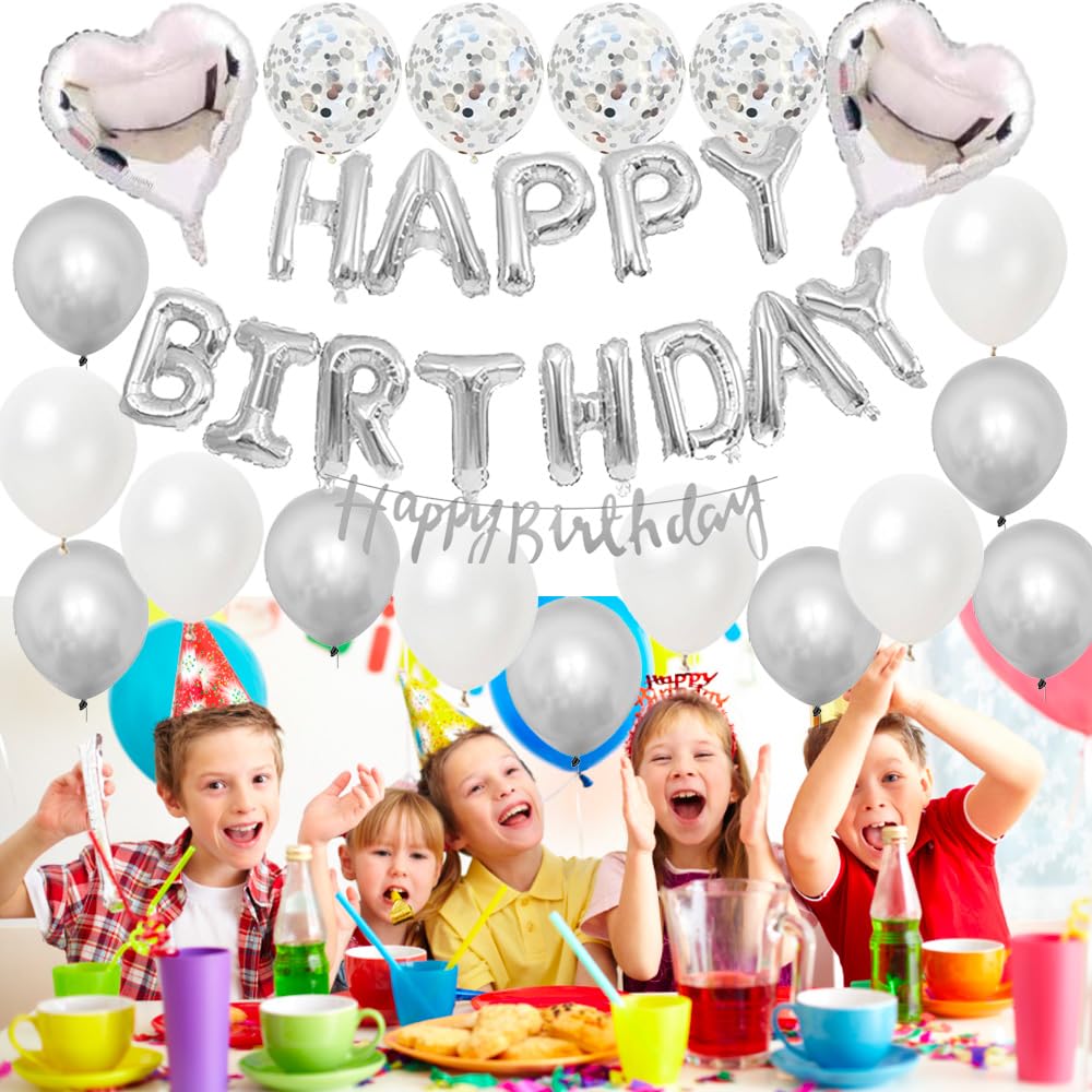 Glanvio Birthday Decoration Set Balloons Garland Confetti Crown Unisex Silver Stylish Celebration Party Anniversary