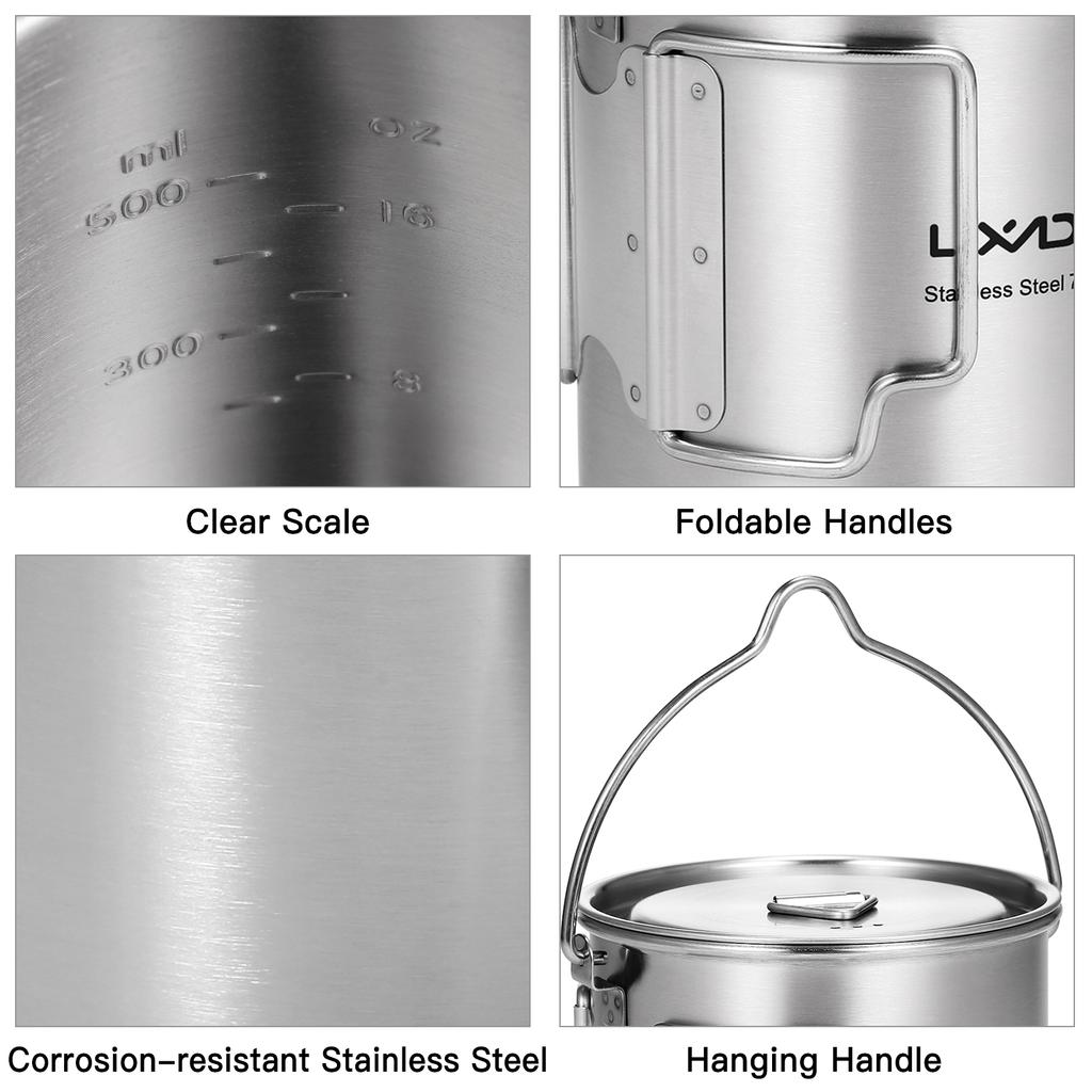 Lixada 750ml Cup Outdoor Stainless Steel  Cup Mug with Foldable Handles and Lid for Camping Hiking Backpacking camping pot