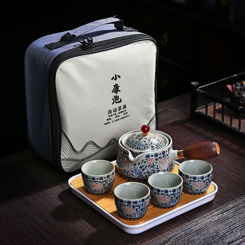 Chinese Style Kung Fu Travel Ceramic Tea Set Portable Teapot Set with 360 Rotation Tea Make Teacup Cup for Tea Gift Bag 2025 New