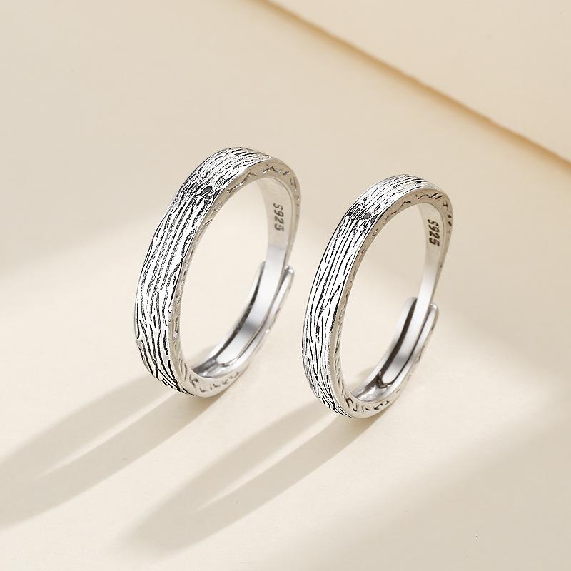 2 Stück 925 Sterling Silber Partnerringe Verstellbar Schlichtheit Mode Exquisit Herren Damen Schmuck Zubehör Hochzeitsfeier Geschenk