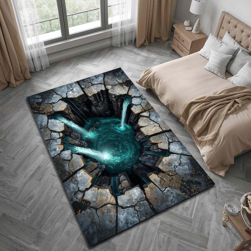 Dywan 3D Wodospad z Iluzją Pękniętego Kamienia Realistyczny Dywan Podłogowy do Salonu Nowoczesna Dekoracja Domu z Iluzją Optyczną