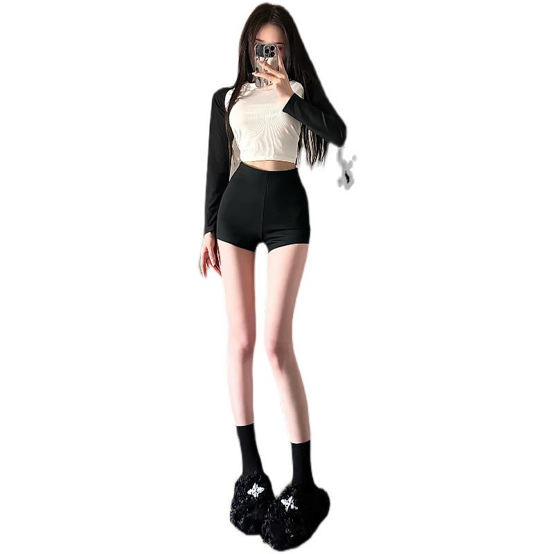 2024 Summer High Waist Black Booty Shorts - Slim Fit Elastic Casual Hot Pants for Women
