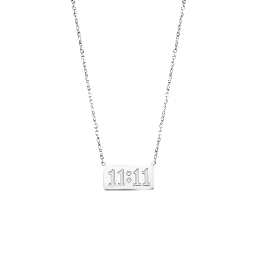 E.B.belle 11:11 Rectangle Pendant Plate Necklace Fine Polished Stainless Steel Gold Plated Necklace Number Jewelry