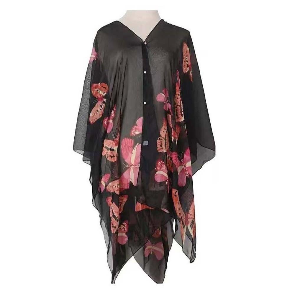 Breathable Thin Large Scarf with Buckle Seaside Vacation Cloak Sunscreen Butterfly Shawl  Gift