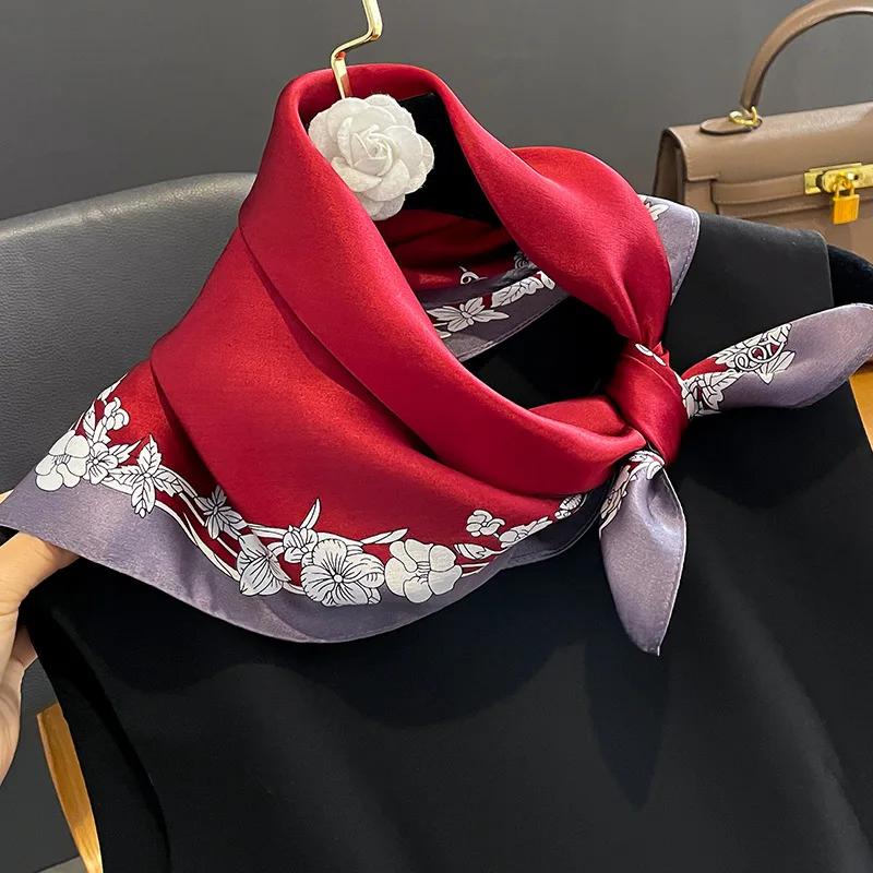 100% Real Silk Scarf Women Elegant Floral Print Foulard Neck Hairband Female Small Square Scarves Spring Kerchief Tie 2025 New