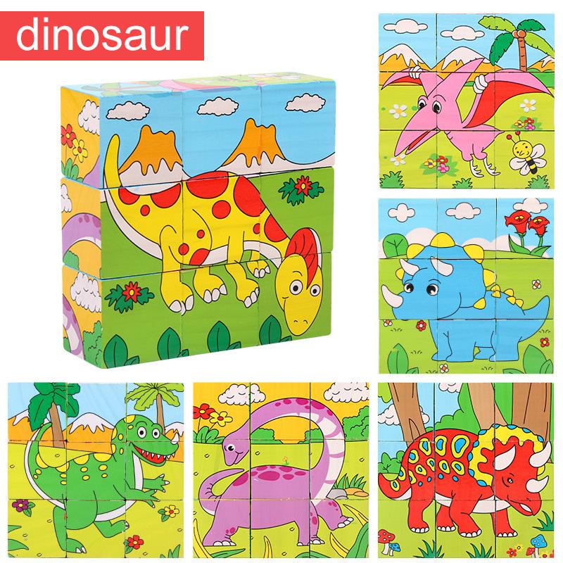 Quebra-cabeça de Madeira Seis Lados Pintados Tridimensional Trânsito Animal Quebra-cabeça Blocos de Construção Brinquedos Montessori de Educação Infantil TMZ