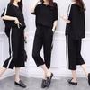 2 Pcs/Set Women T-shirt Pants Set Short Sleeves Loose Elastic Waist Sports Pockets Cropped Pants Top Suit Female Clothing