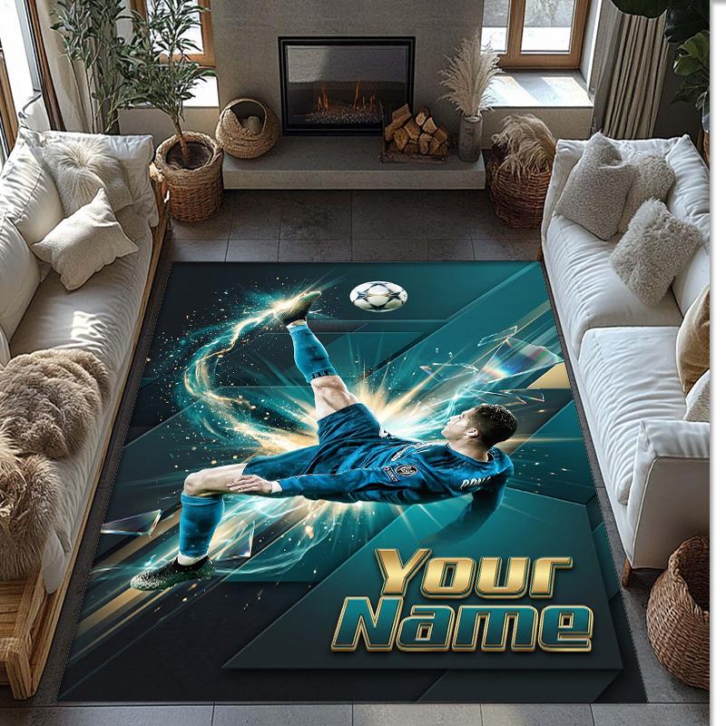 Cristiano Ronaldo Printed Crystal Velvet Rug Non‑Slip Crystal Velvet Carpet For Sofa Bedroom Indoor Home Decoration