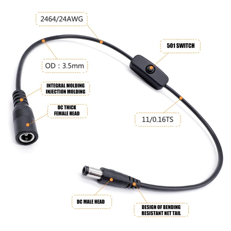 DC5521 Male To Female Extension Cable With On Off Switches For Monitors Cameras And DIY Projects
