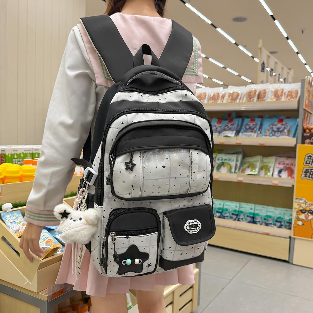 Zaino Colori a Contrasto ins College Carino Grande Capacità Zaino Scolastico Ragazze Zaino Stampato con Stelle Zaino per Studenti Pendolari Riduzione del Carico