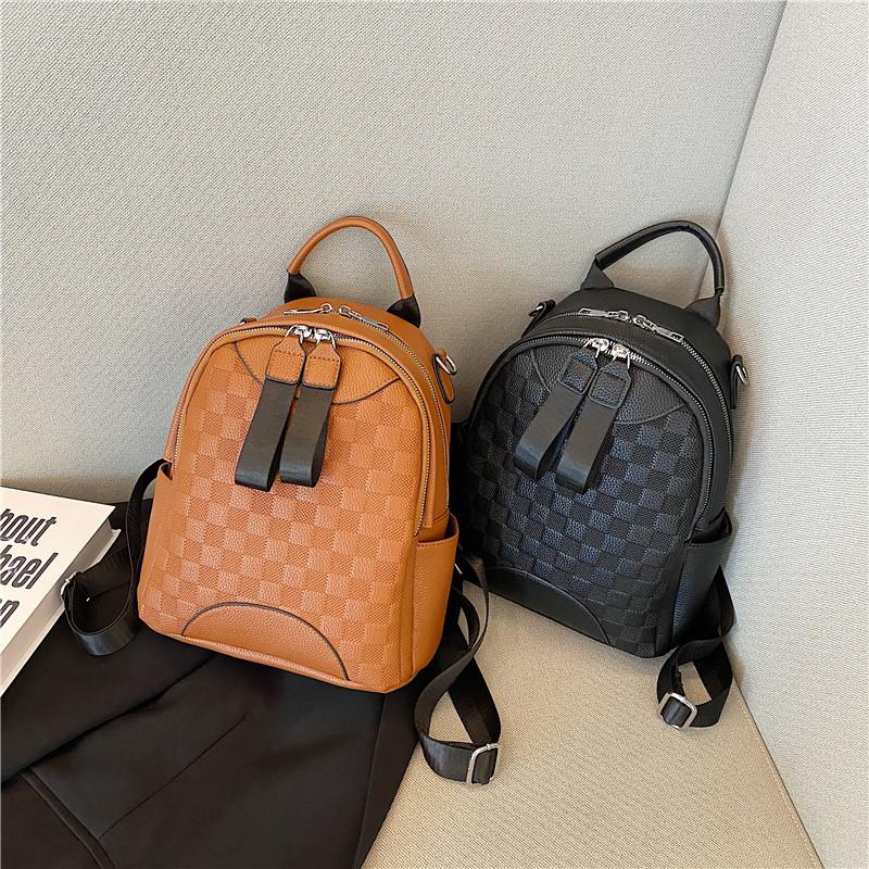 Grid Lady Fashion Backpack - PU Leather - High-end Style - Travel Mini - Simple and Elegant - Trendy Women's Shoulder Bag