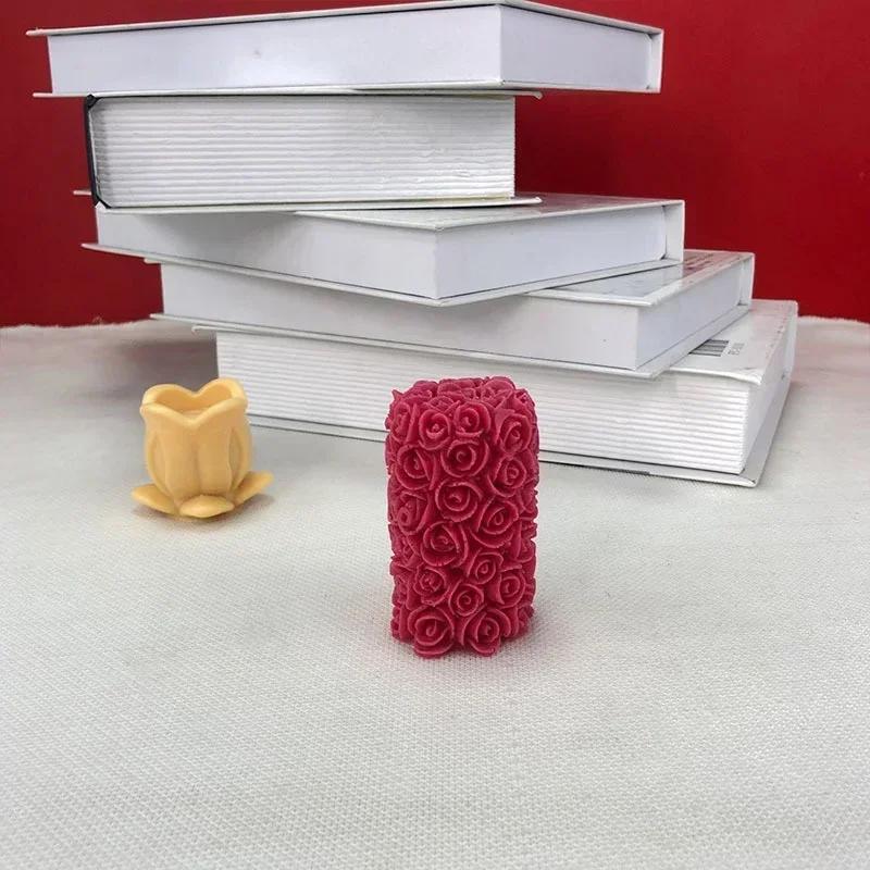 Creative Diy Rose Flower Shape Candle Mold Handmade Gypsum Plaster Mould Cylinder Silicone Soap Aromatherapy Wax Scented Mold