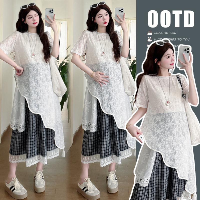 Elegant 2026 Lace Top & Plaid Skirt Set L