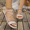 New Spring/Summer Strappy Cross Flat Sandals, Versatile, Plus Size, Solid Color