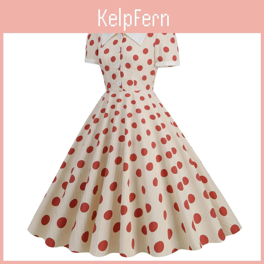 Vintage Polka Dot Dress With Spliced Details For Casual Outings And Parties