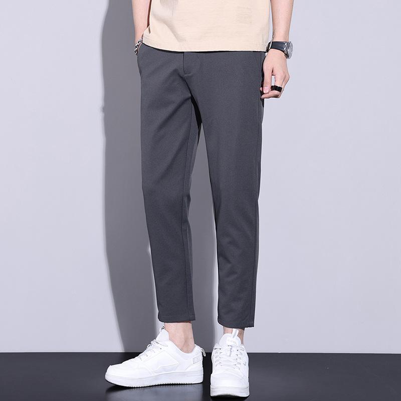 Solid Color Slim Nine-point Pants for Men Korean Style Trendy Light Business Men's Pants Versatile Small Trousers Casual Pants for Men