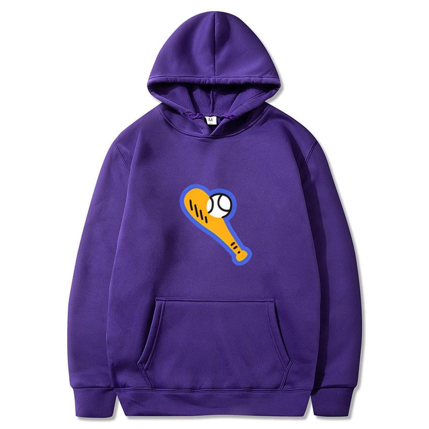 Autumn Winter Baseball Printed Hoodie Solid Color Classic Style College Style Hoodie Daily Fashion Warm Hoodie
