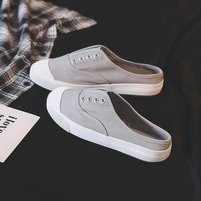 Mode Damen Rückenfreie Slipper Canvas Schuhe Weiß Atmungsaktiv Flach Komfort Lässige Pantoletten Herbst Studenten Täglich Gehen Designerschuhe