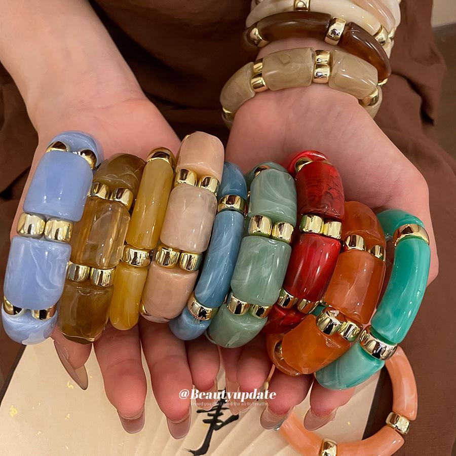 Acrylic Patchwork Beaded Retro Bracelet - Unique Square & Round Design