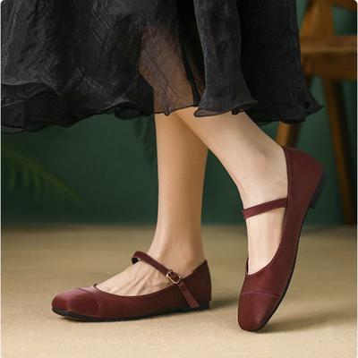 Fashion Flat Shoes for Women 2025 Spring and Autumn Retro Square Toe New Mary Jane Plus Size Women's Shoes 42 43 44