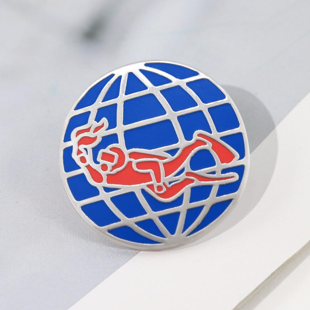 PADI Enamel Brooch: Red Diver & Blue Earth Scuba Diving Badge for Backpack