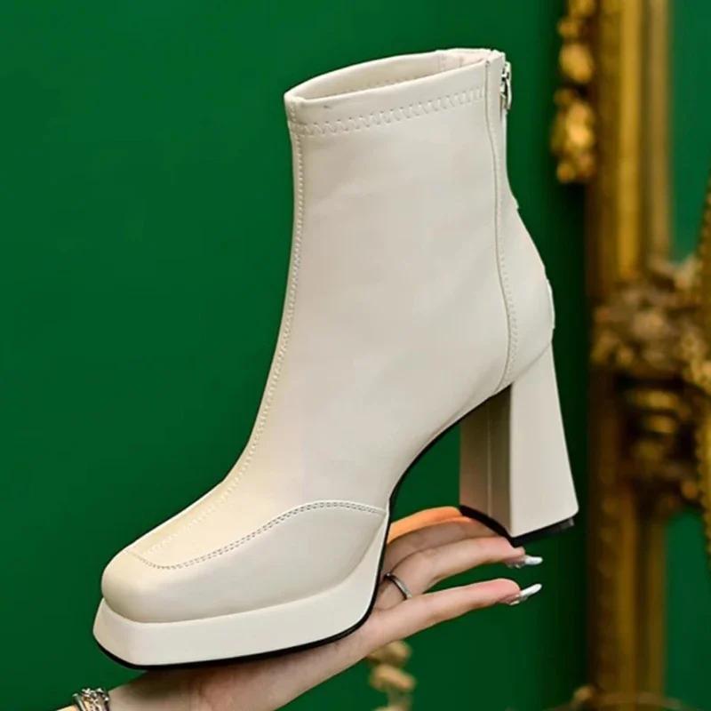 New Street Style High Heel Women Ankle Boots Fashion Square Toe Short Booties Autumn Winter Ladies Shoes Botas
