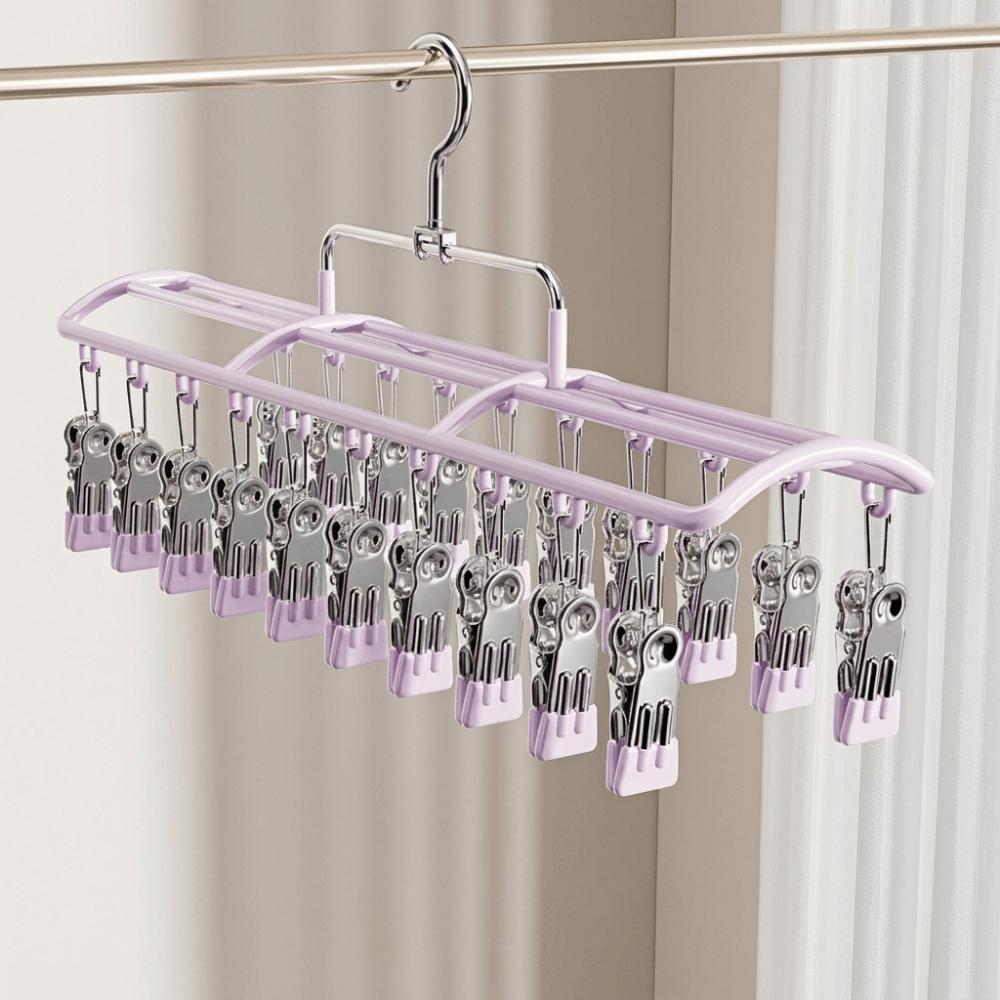 Stainless Steel 20 Clips Sock Drying Rack Non-slip Unmarked Underwear Drying Rack Indoor