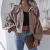 Damen Vintage Casual Einfarbig Herbst Winter Lose Langarm Revers Jacken & Laterne Cord Kurze Jacke Mäntel Mode