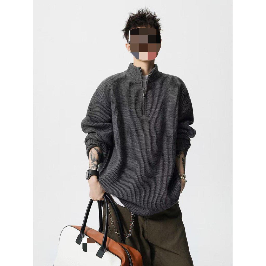 Men's Oversized Half-Zip Knit Sweater for Autumn/Winter