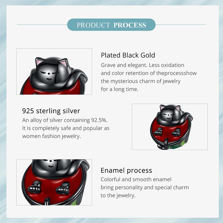 WOSTU Margele Charm Autentice din Argint Sterling 925 Pisică & Pepene Verde potrivite pentru Brățară & Brățară Femei Bijuterii Fine