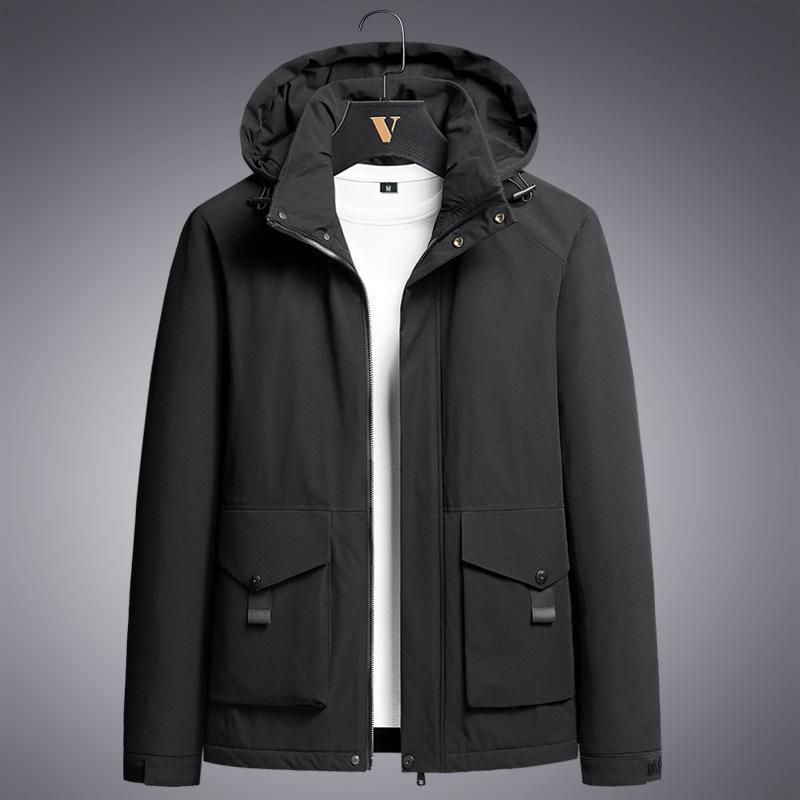 

Осенне-зимняя теплая черная куртка с капюшоном на молнии с боковыми карманами и боковыми швами 8XL чёрный